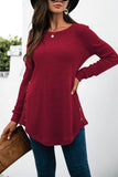 SOLID COLOR SIDE BUCKLE KNITTED LONG SLEEVE TOP - Doublju
