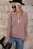 ZIP UP NECK CASUAL TOP - Doublju