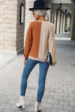 COLOR BLOCK ROUND NECK CASUAL TOP - Doublju