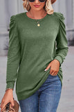WOMEN LOOSE FIT SHIRRED PUFF SLEEVE PULLOVER TOP - Doublju