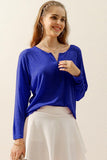 ZIP-UP R NECK LONG SLEEVE SLUB TUNIC TOP - Doublju
