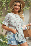 PATTERNED LOUND NECK CAKE CHIFFON TOP - Doublju