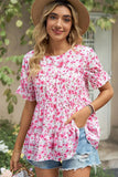PATTERNED LOUND NECK CAKE CHIFFON TOP - Doublju