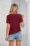 ROUND NECK RUFFLED SPLIT TOP - Doublju