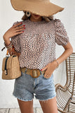 LEOPARD PRINTING SHORT PUFF SLEEVE WOMEN T SHIRT - Doublju