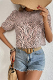 LEOPARD PRINTING SHORT PUFF SLEEVE WOMEN T SHIRT - Doublju