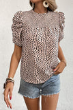 LEOPARD PRINTING SHORT PUFF SLEEVE WOMEN T SHIRT - Doublju
