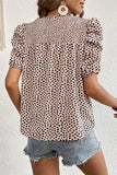 LEOPARD PRINTING SHORT PUFF SLEEVE WOMEN T SHIRT - Doublju
