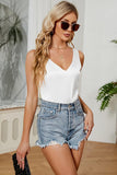 DEEP V NECK SATIN SLEEVELESS TUNIC TOP - Doublju